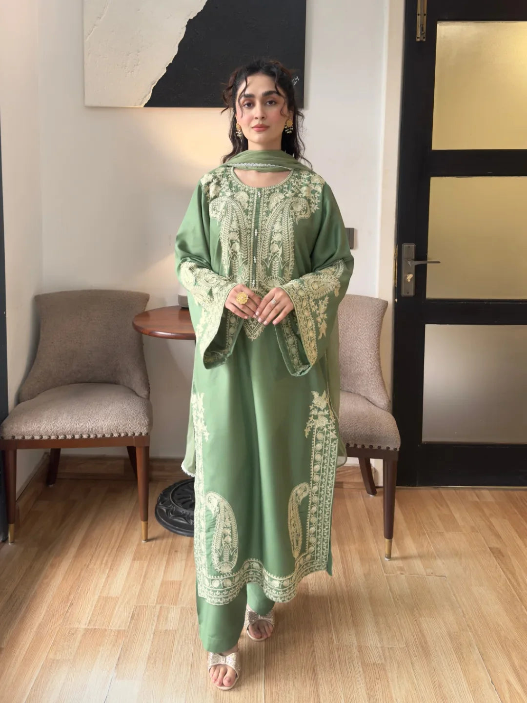 Aafreen Embroidered 3pc - Jade green - Lawn