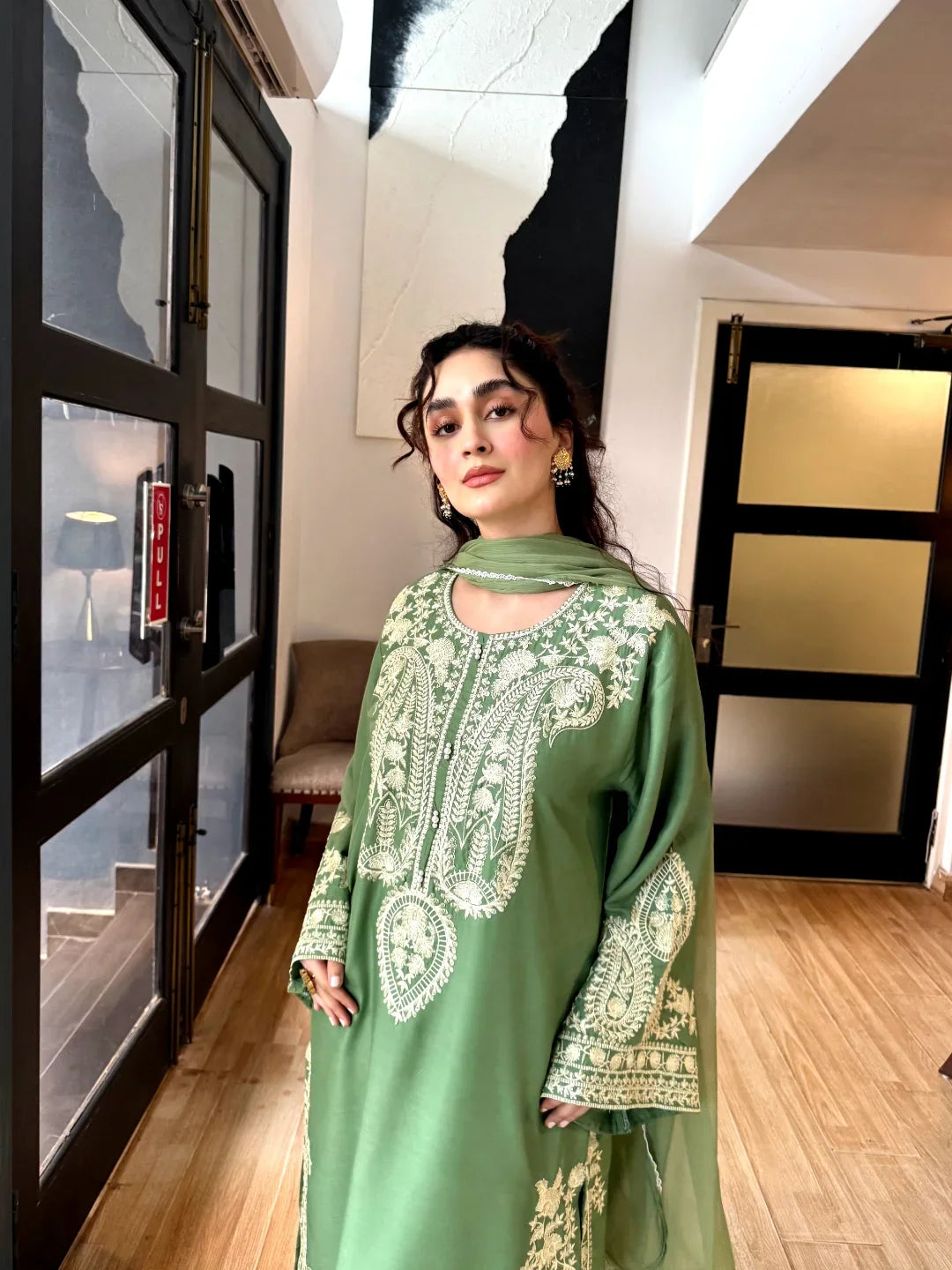 Aafreen Embroidered 3pc - Jade green - Lawn